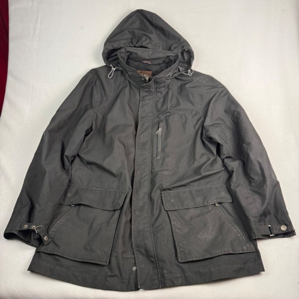 Cole Haan Mens Black Hooded Field Jacket XL Zip Front Mesh Lined Parka Coat